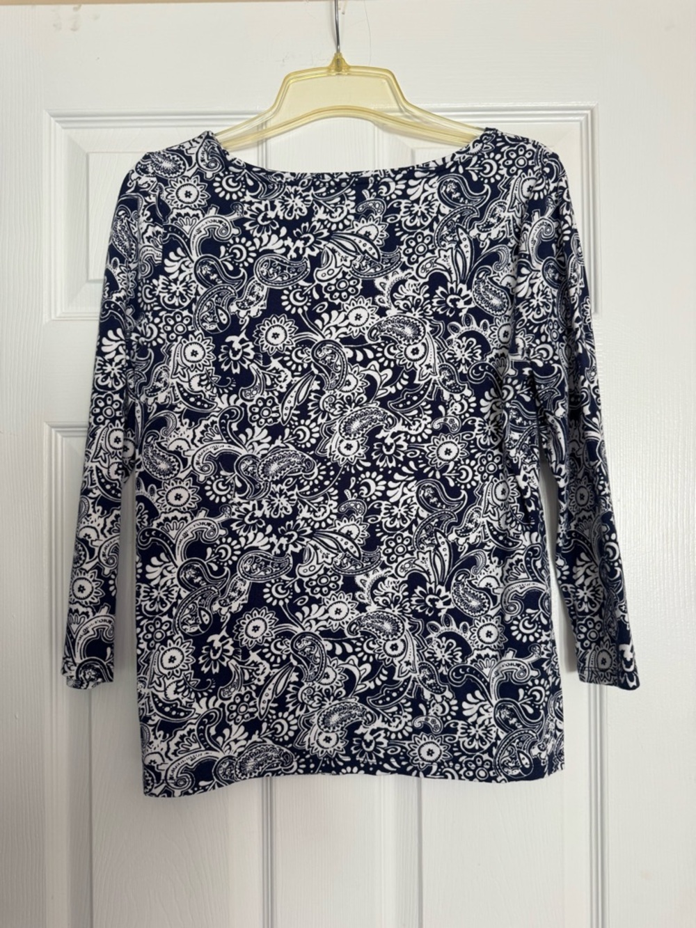 Talbots Navy and White Paisley Boatneck Top, Size M